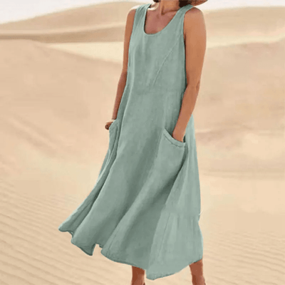 Melisa | Robe sans manches en coton et lin avec poche